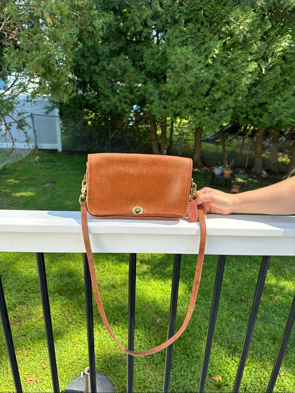 Coach vintage Tan Suede Crossbody Bag with Gold Hardware